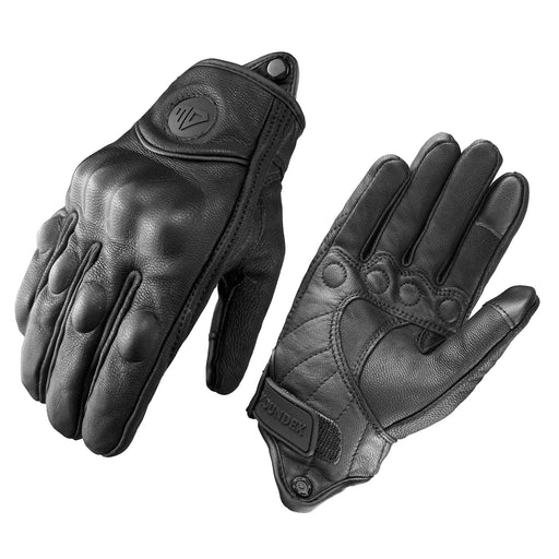 Black leather motorcycle gloves with knuckle protectors - winter riding gear UK