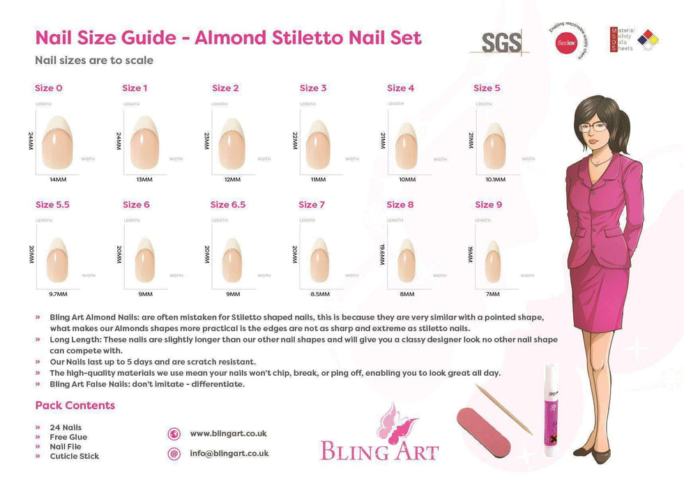 False Nails by Bling Art Glitter Blue 24 Almond Stiletto Long Fake - Samanta Factory