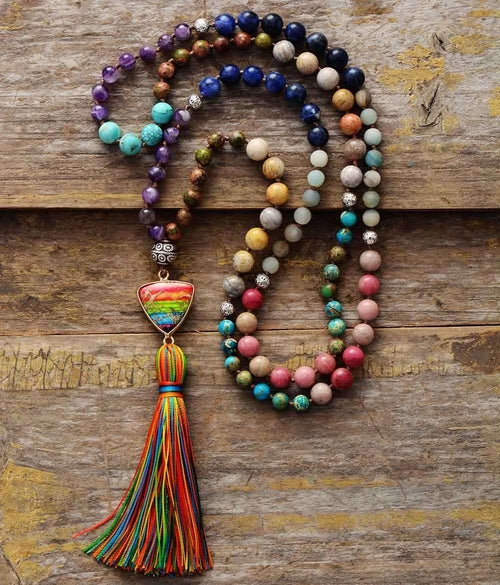 7 Chakra Triangle Charm Tassel Necklace - Samanta Factory