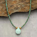 Handmade teardrop amethyst necklace with seed beads and adjustable gold-tone chain
