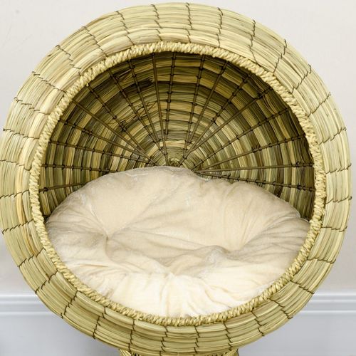 PawHut Raised Cat House, Natural Mat Grass Cat Bed w/ Stand Cushion, 41x 69 cm - Samanta Factory