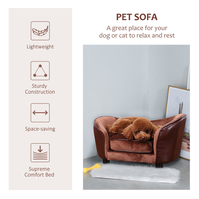 PawHut Dog Sofa Chair with Legs Cushion for XS Dog Cat 68.5x40.5x40.5 cm, Brown - Samanta Factory