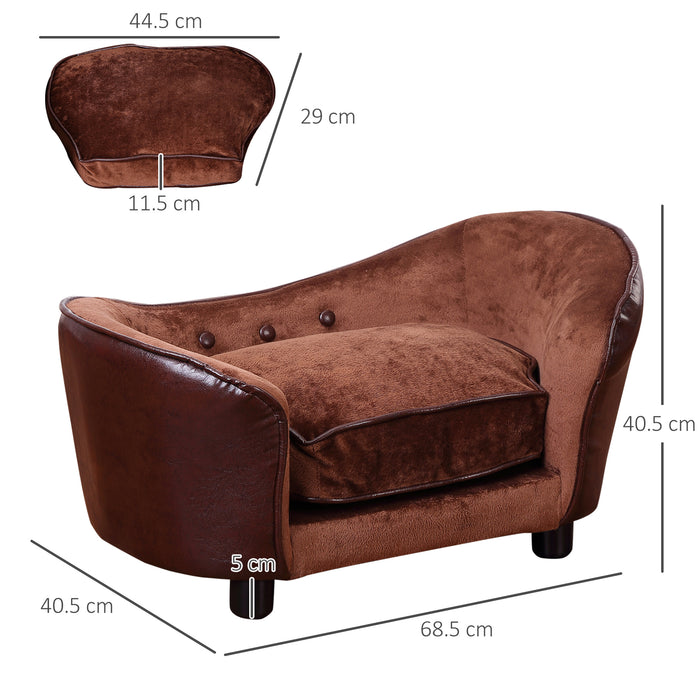 PawHut Dog Sofa Chair with Legs Cushion for XS Dog Cat 68.5x40.5x40.5 cm, Brown - Samanta Factory