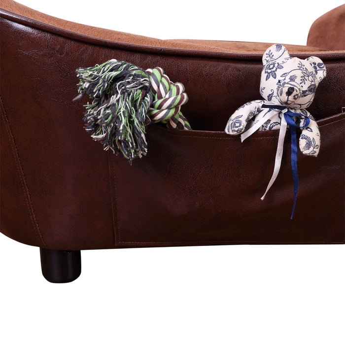 PawHut Dog Sofa Chair with Legs Cushion for XS Dog Cat 68.5x40.5x40.5 cm, Brown - Samanta Factory