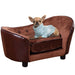 Miniature dog and cat sofa with raised wooden frame and plush brown flannel cushionSamanta Factory