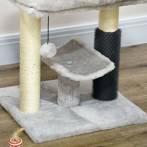 PawHut Small Cat Tree Tower with Scratching Posts, Bed, Perch, Self Groomer, Toy - Samanta Factory