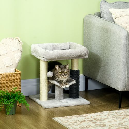 PawHut Small Cat Tree Tower with Scratching Posts, Bed, Perch, Self Groomer, Toy - Samanta Factory