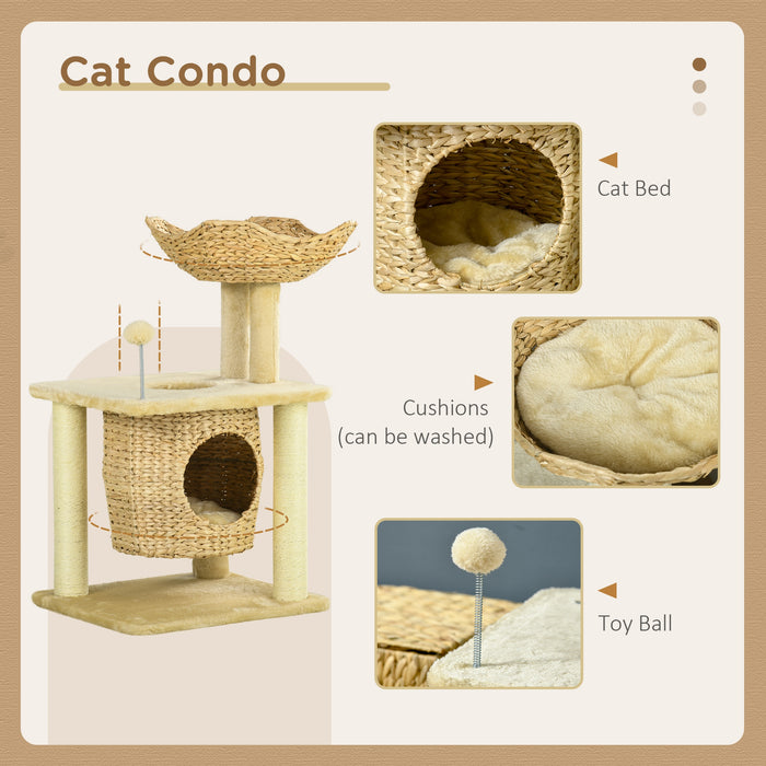 PawHut Cat Tree with Scratching Posts, Cat House, Bed, Washable Cushions - Samanta Factory
