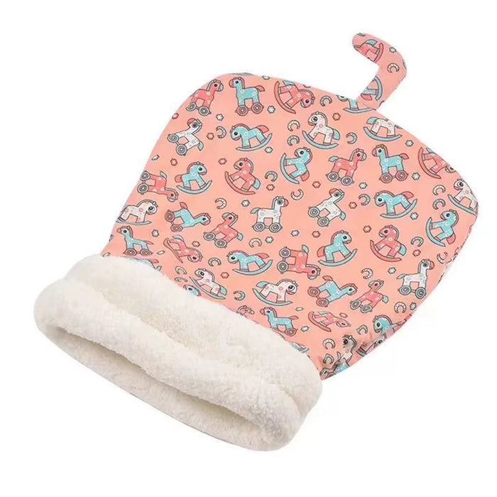 Plush winter sleeping bag for cats and small dogs with enclosed burrow-style design