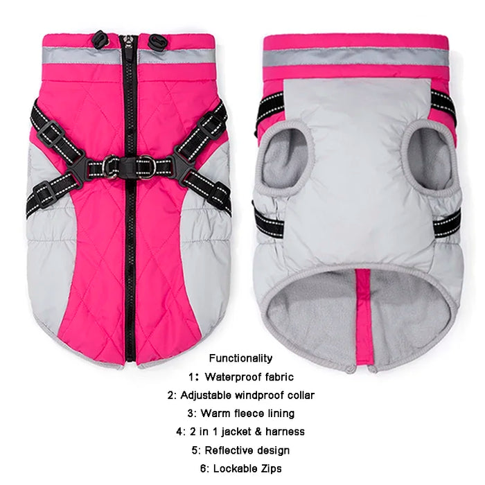 Waterproof Dog Jacket with Harness – Winter Warm Pet Coat for Small & Large Dogs, Labrador, Chihuahua, French Bulldog - Samanta Factory