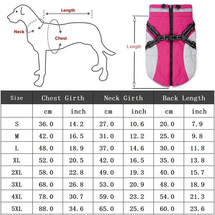 Waterproof Dog Jacket with Harness – Winter Warm Pet Coat for Small & Large Dogs, Labrador, Chihuahua, French Bulldog - Samanta Factory