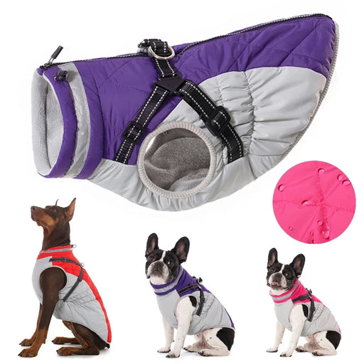 Waterproof Winter Dog Jacket with Built-in Harness for Small and Large Dogs – Fleece-Lined Pet Coat