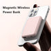 Compact 5000mAh magnetic wireless power bank in pink, green, black, and white – compatible with iPhone and Android