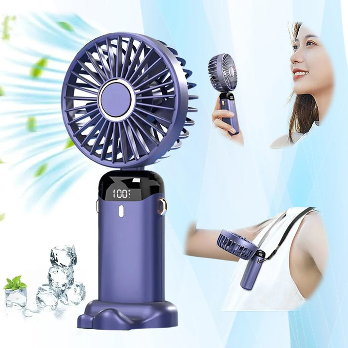 3-in-1 portable neck fan with LED battery display, foldable design, and wearable cooling