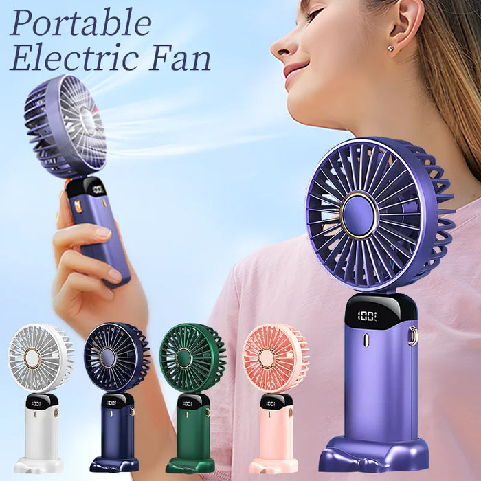 USB Rechargeable Mini Portable Handheld Electric Fan Foldable Neck Hanging Outdoor Fan Adjustable 5 Speed Powerful Air Cooler - Samanta Factory
