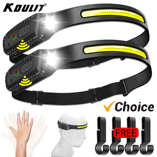  USB rechargeable LED headlamp with wide beam and motion sensor