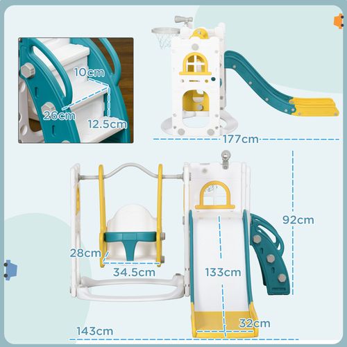 Toddler activity center with slide, swing, and telescope for active play
