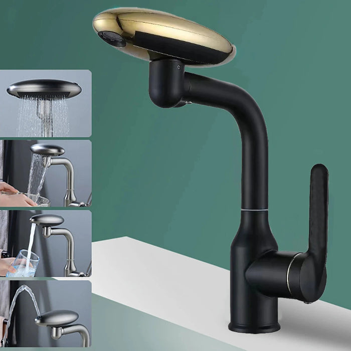 Waterfall Basin Mixer Tap | 4-Mode 360° Swivel Sprayer – Hot & Cold Brass Faucet (Deck-Mounted) - Samanta Factory