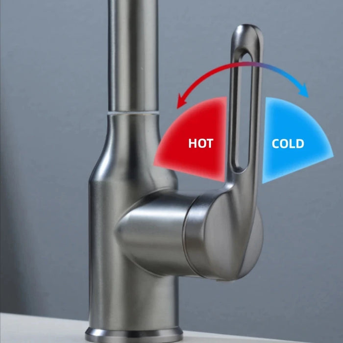 Waterfall Basin Mixer Tap | 4-Mode 360° Swivel Sprayer – Hot & Cold Brass Faucet (Deck-Mounted) - Samanta Factory