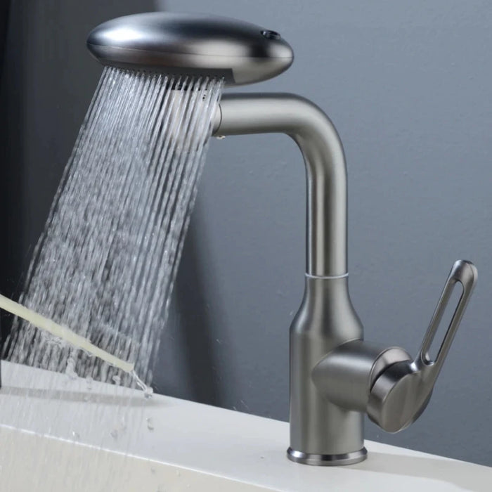 Waterfall Basin Mixer Tap | 4-Mode 360° Swivel Sprayer – Hot & Cold Brass Faucet (Deck-Mounted) - Samanta Factory