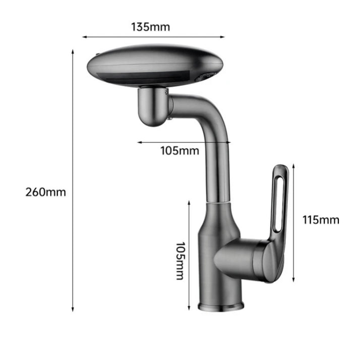 Waterfall Basin Mixer Tap | 4-Mode 360° Swivel Sprayer – Hot & Cold Brass Faucet (Deck-Mounted) - Samanta Factory