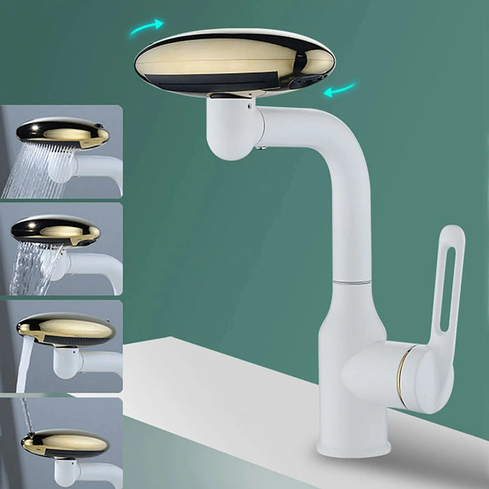 Waterfall Basin Mixer Tap | 4-Mode 360° Swivel Sprayer – Hot & Cold Brass Faucet (Deck-Mounted) - Samanta Factory