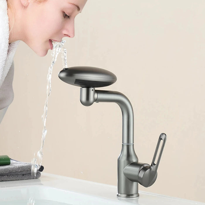 Waterfall Basin Mixer Tap | 4-Mode 360° Swivel Sprayer – Hot & Cold Brass Faucet (Deck-Mounted) - Samanta Factory
