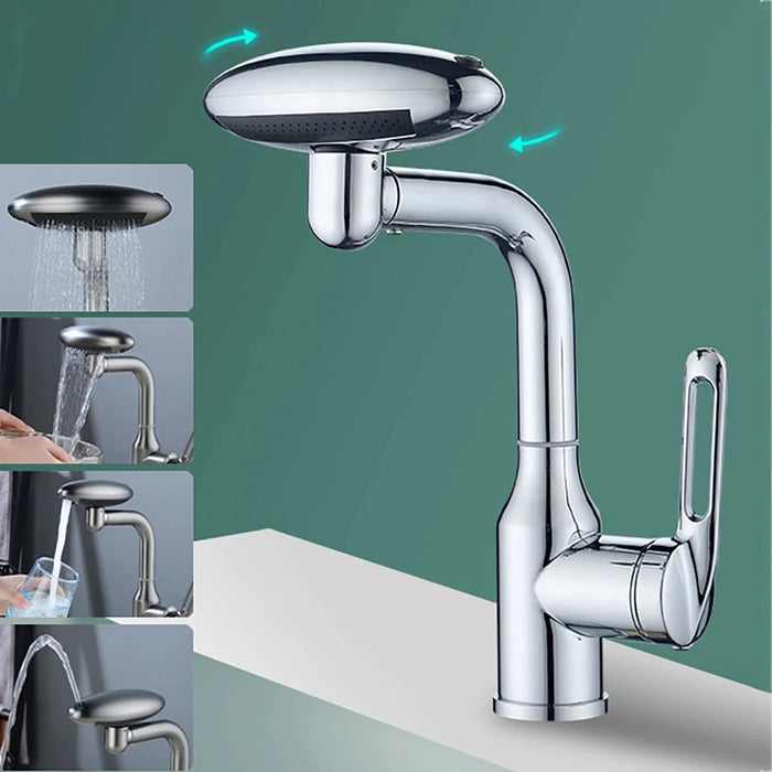 Waterfall Basin Mixer Tap | 4-Mode 360° Swivel Sprayer – Hot & Cold Brass Faucet (Deck-Mounted) - Samanta Factory