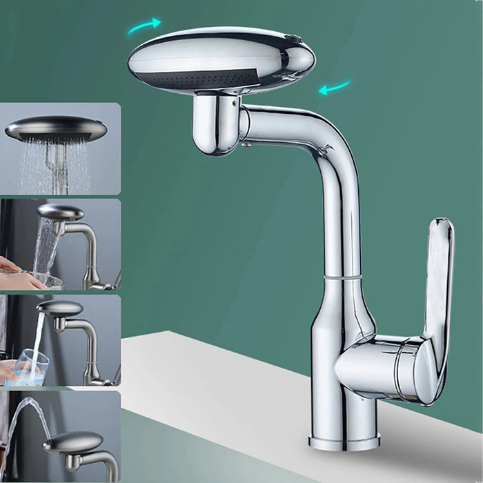 Waterfall Basin Mixer Tap | 4-Mode 360° Swivel Sprayer – Hot & Cold Brass Faucet (Deck-Mounted) - Samanta Factory