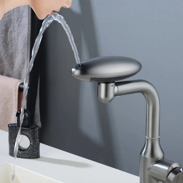 Waterfall Basin Mixer Tap | 4-Mode 360° Swivel Sprayer – Hot & Cold Brass Faucet (Deck-Mounted) - Samanta Factory