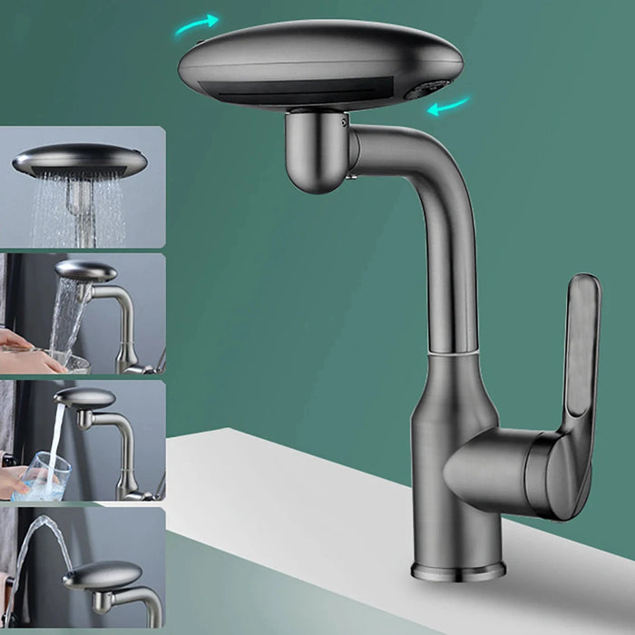 Waterfall Basin Mixer Tap | 4-Mode 360° Swivel Sprayer – Hot & Cold Brass Faucet (Deck-Mounted) - Samanta Factory