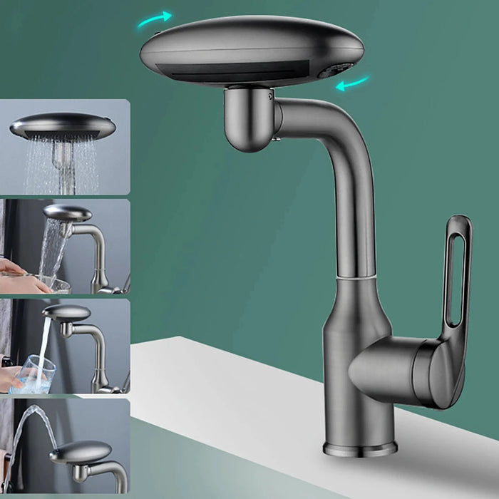 Waterfall Basin Mixer Tap | 4-Mode 360° Swivel Sprayer – Hot & Cold Brass Faucet (Deck-Mounted) - Samanta Factory