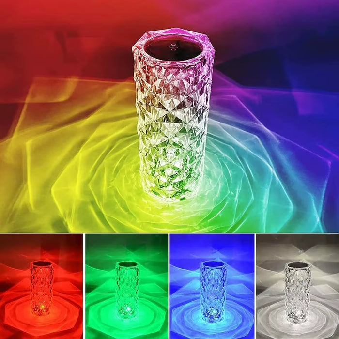 Rechargeable 16 Colors RGB Rose LED Night Light Color Changing Crystal Touch Table Lamp for Bedroom Nightstand Christmas Decor