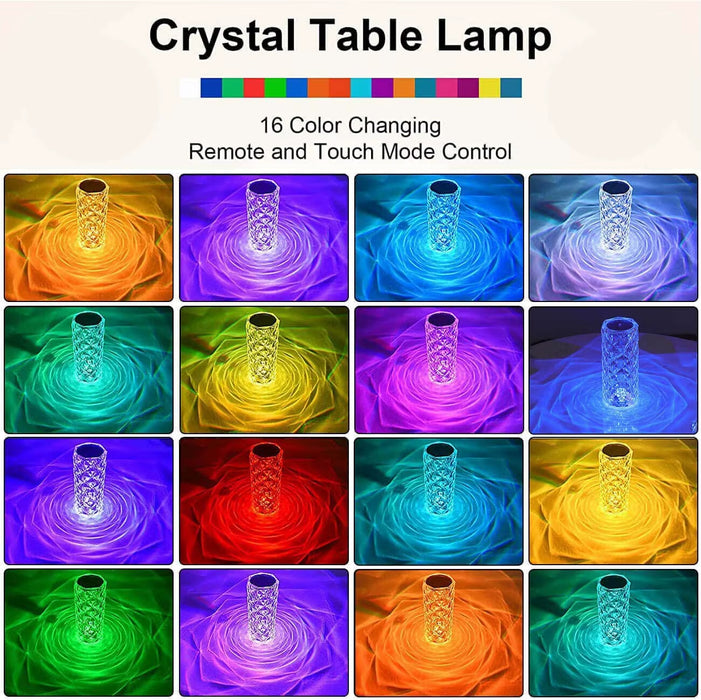 Rechargeable 16 Colors RGB Rose LED Night Light Color Changing Crystal Touch Table Lamp for Bedroom Nightstand Christmas Decor