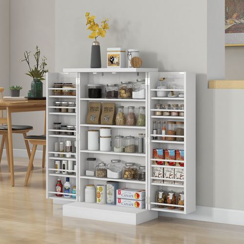 HOMCOM Kitchen Cupboard with Double Doors, 5-Tier Shelf, 12 Spice Racks, White - Samanta Factory