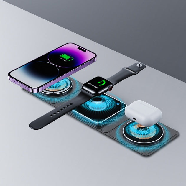 3 IN 1 Magnetic Folding Wireless Charger Station | 15W Fast Charge for iPhone/AirPods/Watch! 🔋✨" - Samanta Factory