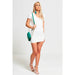 Cream lace back mini dress with stretchy fit and flirty open back design