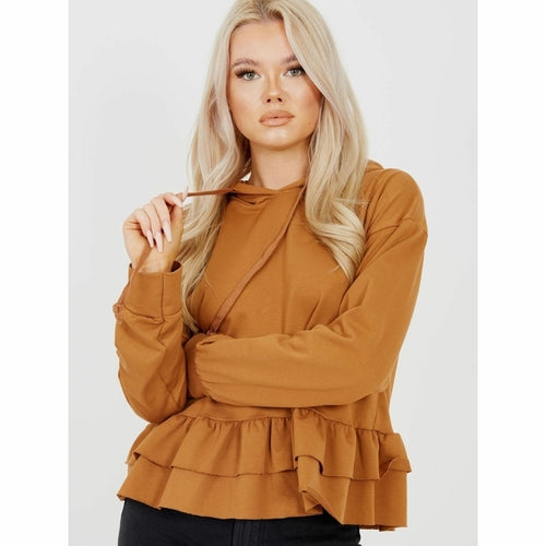 Camel Frill Hoodie - Samanta Factory