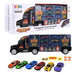 14-inch kids transporter truck toy with working crane, ramps, and six mini construction vehicles