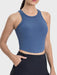 Soft and comfortable nylon-spandex top with moderate stretch and opaque fabric.