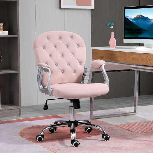 Velvet Office Chair – Adjustable Swivel Design with Diamante Tufted Back