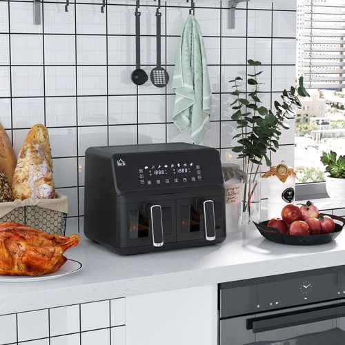 Dual digital air fryer with two 4L baskets and 8 preset cooking programs

