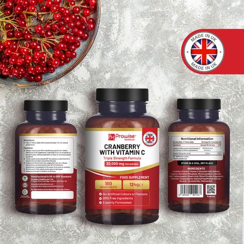 Cranberry & Vitamin C Supplement – 30 000 mg Cranberry for UTI & Immune Support