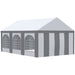 6 x 4 meter white party canopy with removable sidewalls and zipped doors set up outdoors for a garden party