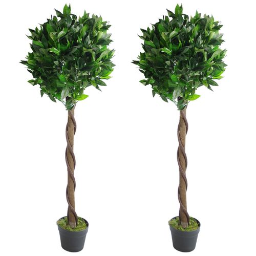 Realistic Artificial Laurel Leaf Bay Tree Topiary in Decorative Planter

