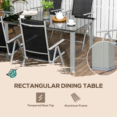 7-Piece Outdoor Dining Set – Aluminium Frame, Folding Chairs & Tempered Glass Table