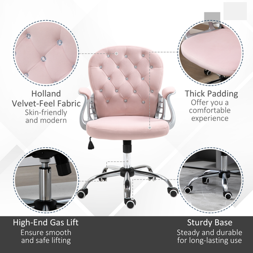Velvet Office Chair – Adjustable Swivel Design with Diamante Tufted Back