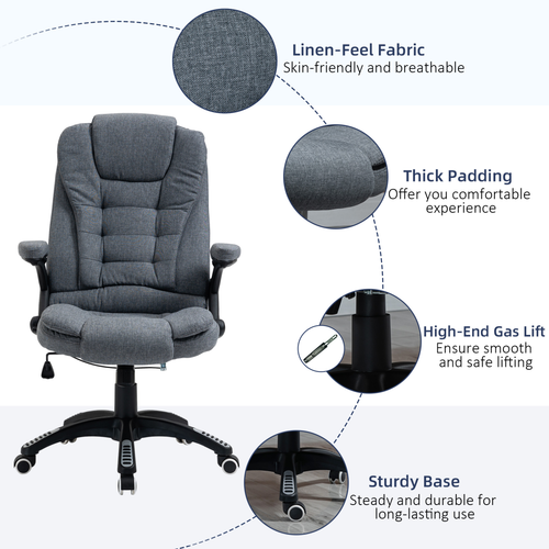 High Back Office Chair – Linen Upholstery with Recline & Adjustable Height