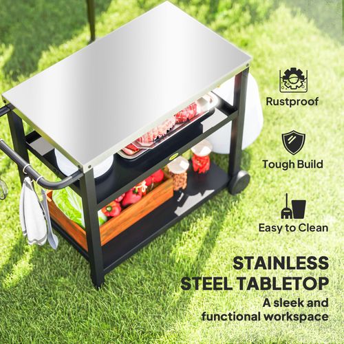 Outdoor BBQ Prep Table – Stainless Steel Worktop with Storage & Wheels