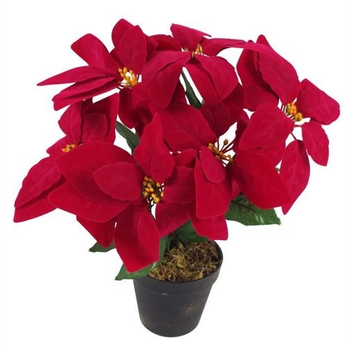 Artificial Christmas Xmas Red Poinsettia 40cm Copper Hammered Metal Planter - Samanta Factory